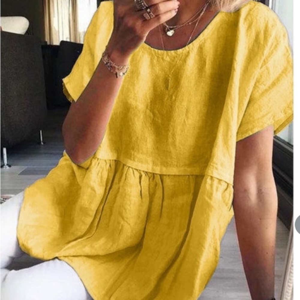 Sunny yellow linen top